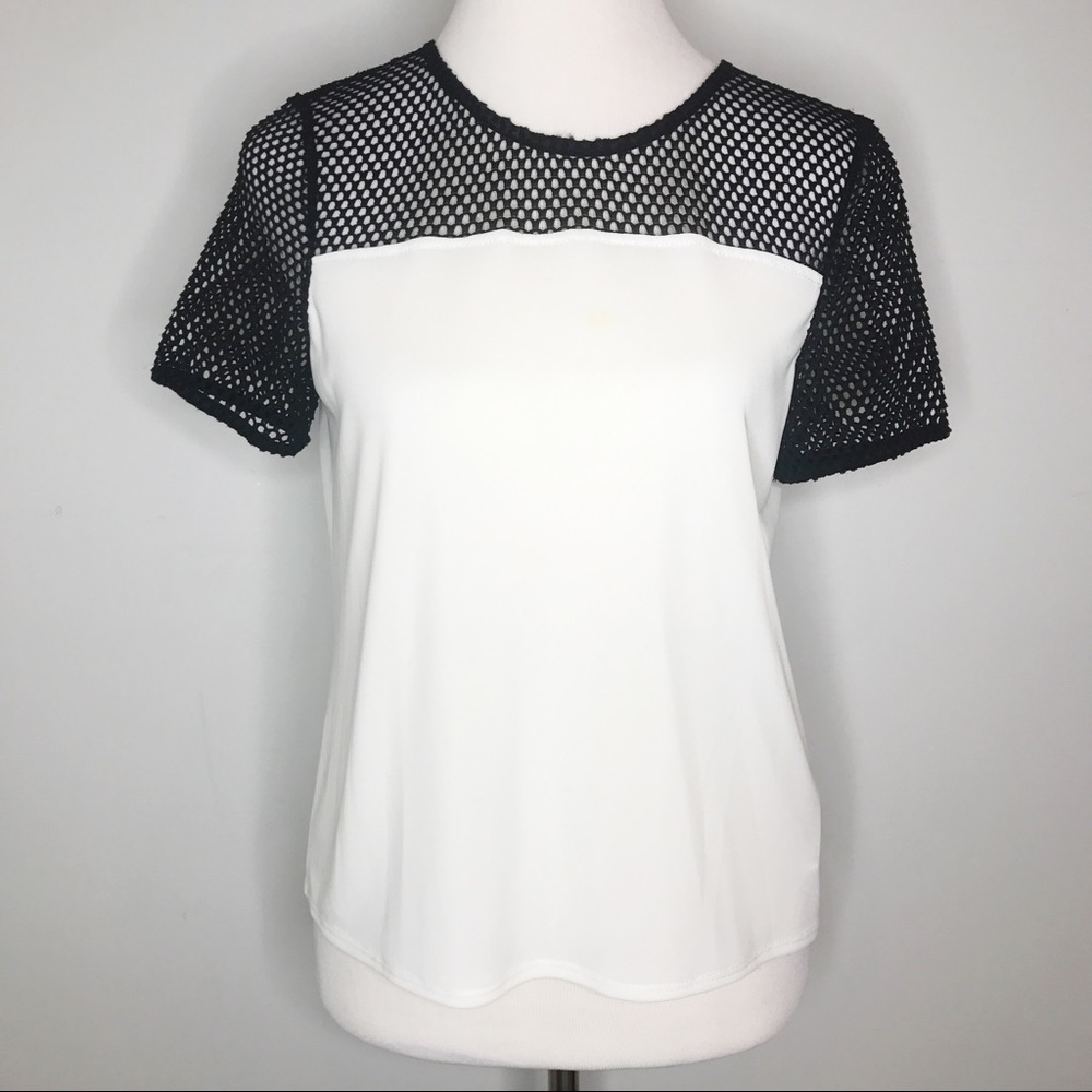 TopShop Black and White Mesh Top
